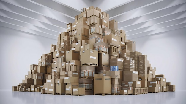 3d rendering stack di scatole di cartone nel magazzino su sfondo bianco 3d illustrazione