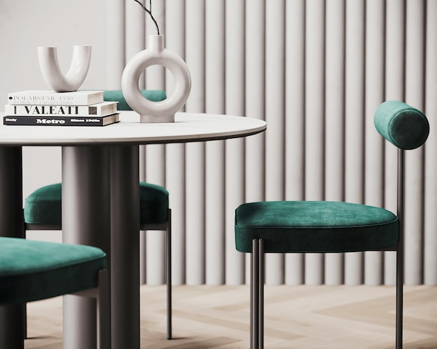3d rendering tavolo da pranzo e sedia mobili interior design