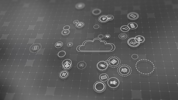 3d rendering the concept of cloud technologies and server data processing