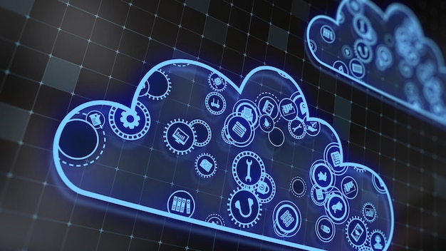 3D rendering the concept of cloud technologies and server data processing