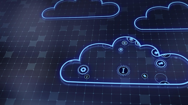 3D rendering the concept of cloud technologies and server data processing