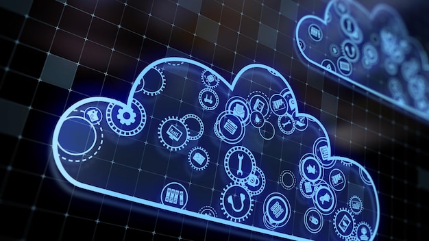 3D rendering the concept of cloud technologies and server data processing