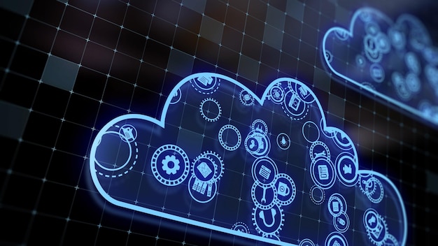 3D rendering the concept of cloud technologies and server data processing