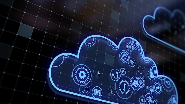 3D rendering the concept of cloud technologies and server data processing