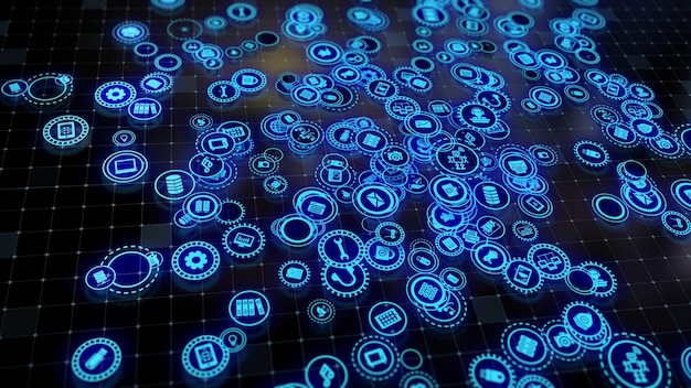 3D rendering the concept of cloud technologies and server data processing