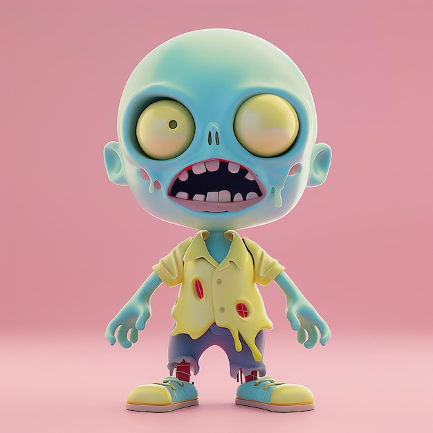 3D rendering zombie inquietante espressione adorabile piccola emoji colori pastello morbido