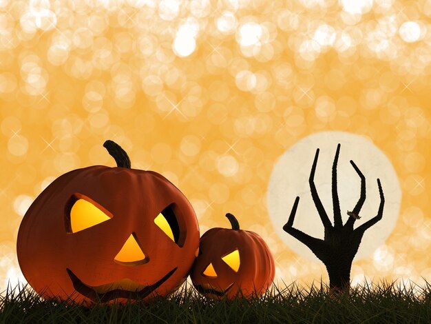 3D rendering zucca di halloween e mano zombie che si alzano