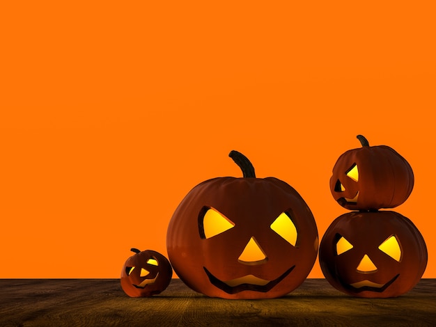 3D rendering zucca di halloween su sfondo arancione