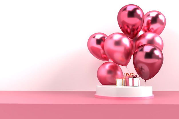 3D rendono i colori rosa della decorazione di compleanno del palloncino