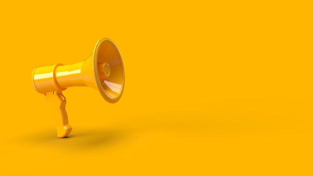 3d rendono il megafono giallo in bacground di marketing giallo