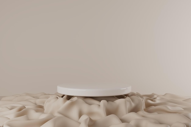 3d rendono il podio bianco su tessuto beige con pieghe