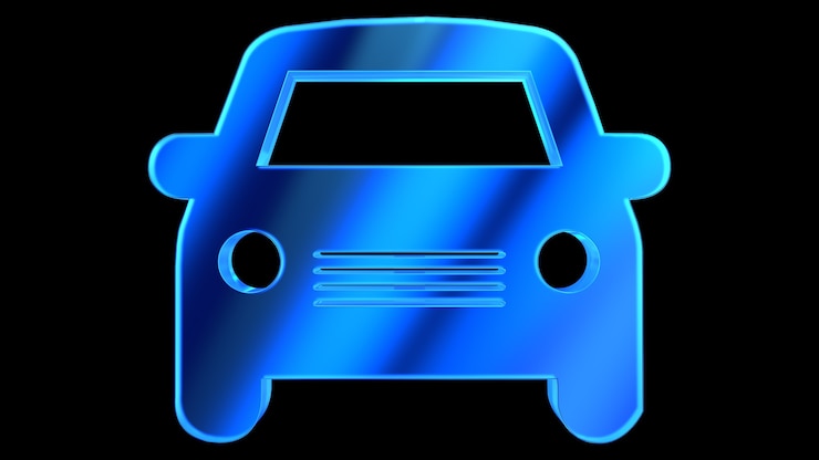 Foto 3d rendono il segno dell'automobile di vetro blu