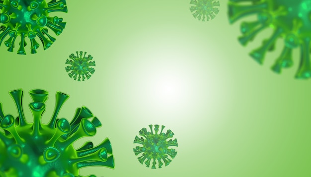 3d rendono il virus verde su sfondo azzurro