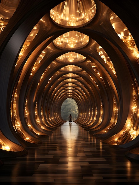 3d rendono l'architettura del tunnel con una porta d'oro