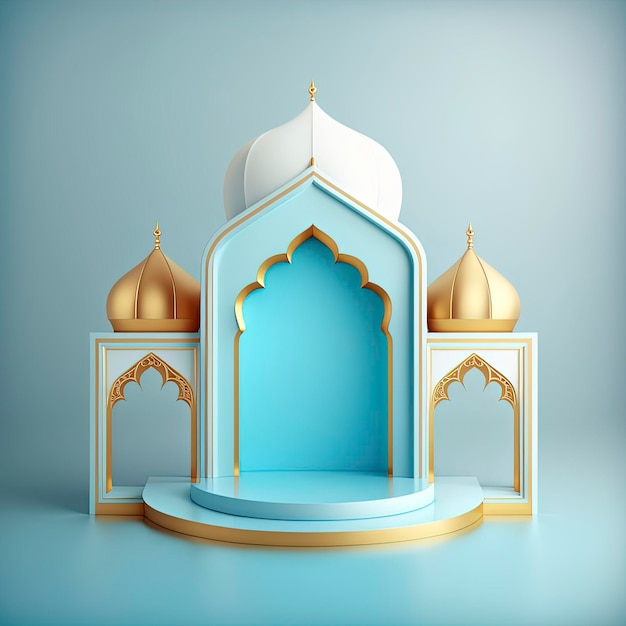 3d rendono l'illustrazione della fase della moschea per l'esposizione del prodotto del podio o del ramadan