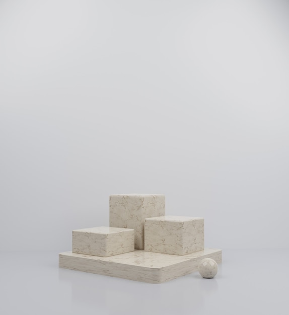 3d rendono l'illustrazione elegante del fondo dell'estratto della raccolta del podio di marmo del cubo 3