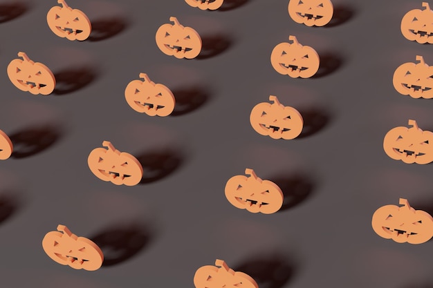 3d rendono spaventose sagome di zucca su sfondo nero. Illustrazione creativa moderna di Halloween 3d