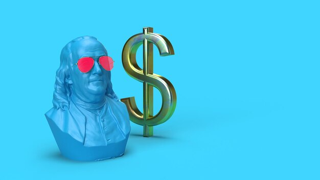 3d rendono un busto di George Washington e un simbolo del dollaro su sfondo blu