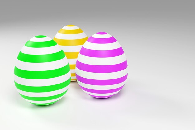 3d reso decorativo preziose uova di pasqua colorate su sfondo grigio per sfondi biglietti d'auguri poster annunci