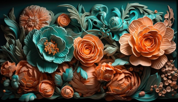 3d reso fiori colorati 3d Generativo Ai