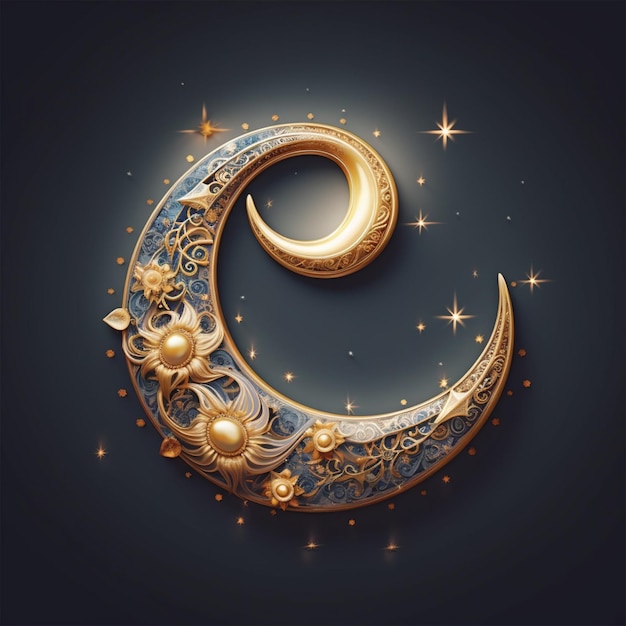 3D reso ornamentale dorato Eid Crescent moon