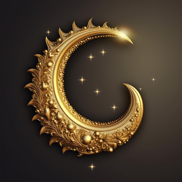 3D reso ornamentale dorato Eid Crescent moon