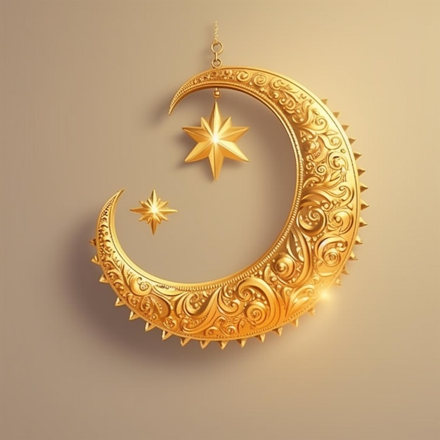 3D reso ornamentale dorato Eid Crescent moon