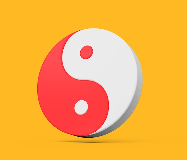 3d rosso e bianco Yin e Yang simbolo di armonia ed equilibrio su sfondo giallo 3d'illustrazione