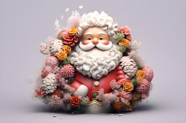 3D Santa ricoperta di fiori e neve Ai generata