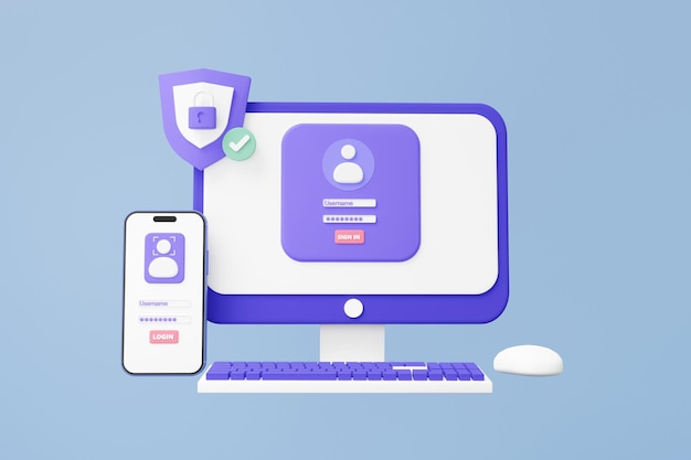 3D signin username password scan face id unlock app verify identity concept personal 3d rendering