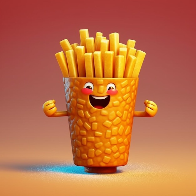 3d simpatico cartone animato patatine fritte illustrazione AI