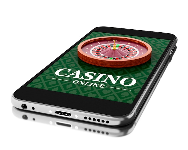 3d Smartphone con roulette. Concetto di casinò online