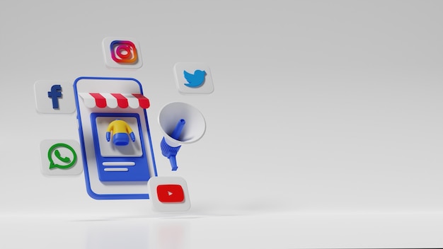 3d social media marketing illustrazione concetto. foto premium