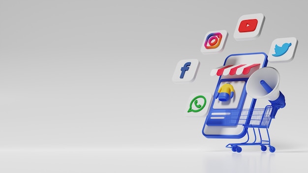 3d social media marketing illustrazione concetto. foto premium