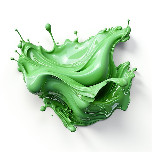 3d splat di vernice verde oggetto isolato sullo sfondo bianco