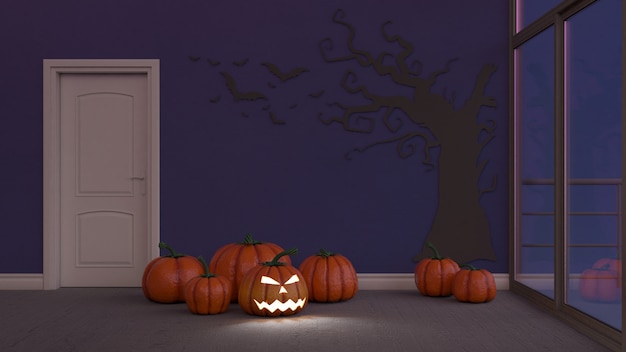 3D stanza vuota contemporanea con Jack-o-lantern