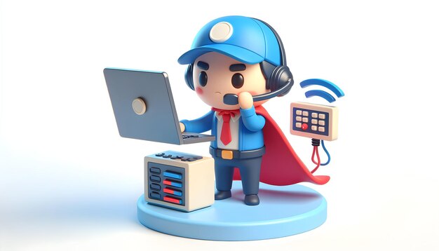 3D Tech Support Hero Troubleshooting Problemi complessi al telefono con la guida di esperti in Candid D