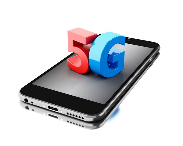 3d Telefono cellulare con il segno 5G.