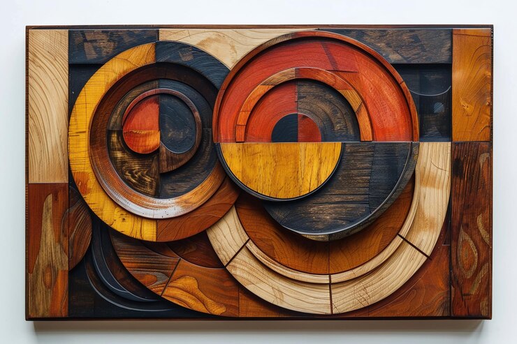 3D Timber Tessellation with Geometric Wooden Blocks in Warm Earthy Tones Perfect for Rustic Backdrops Architectural Designs and Textural Art Projects