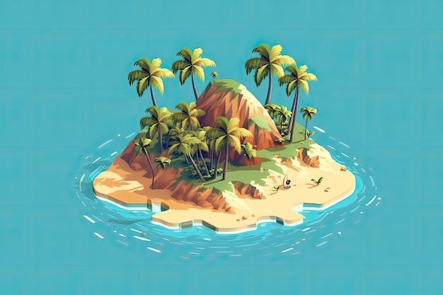 3d un'isola tropicale con palme spiaggia sabbiosa