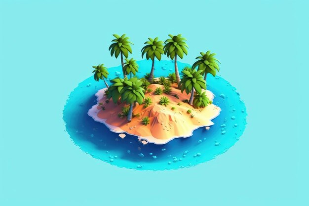 3d un'isola tropicale con palme spiaggia sabbiosa