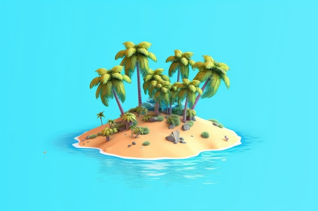 3d un'isola tropicale con palme spiaggia sabbiosa