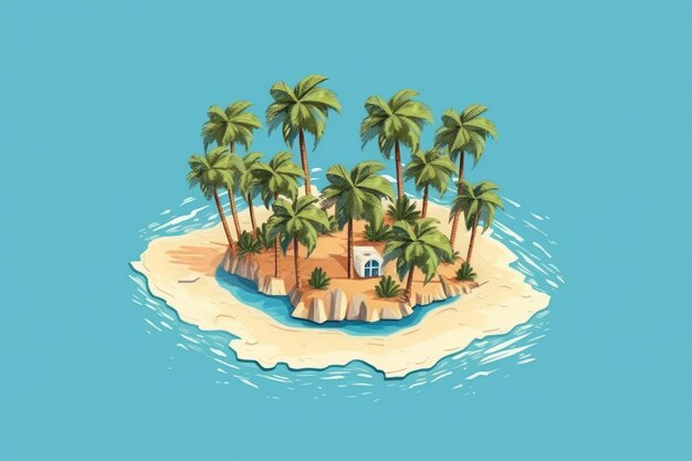 3d un'isola tropicale con palme spiaggia sabbiosa