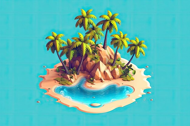 3d un'isola tropicale con palme spiaggia sabbiosa