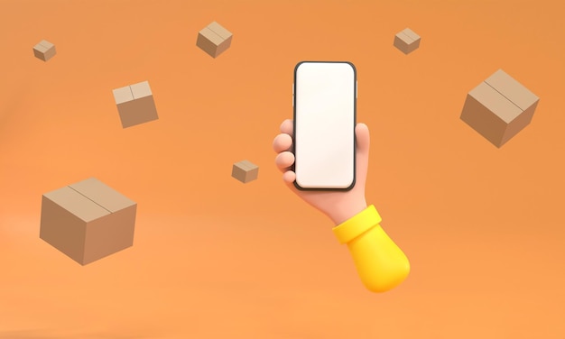3D Usa smartphone e un mucchio di scatole di carta Concept Shopping xA