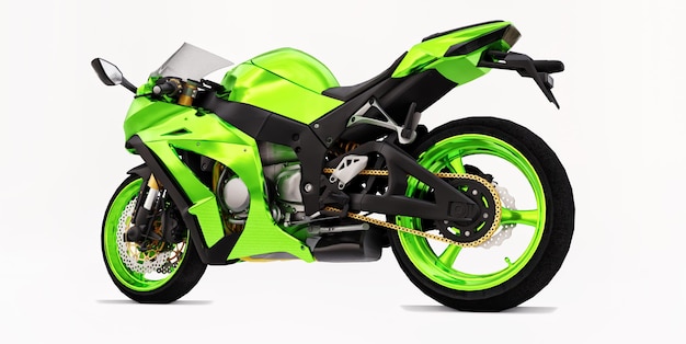 3d verde super moto sportiva su sfondo bianco isolato. illustrazione 3D.