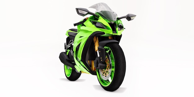 3d verde super moto sportiva su sfondo bianco isolato. illustrazione 3D.