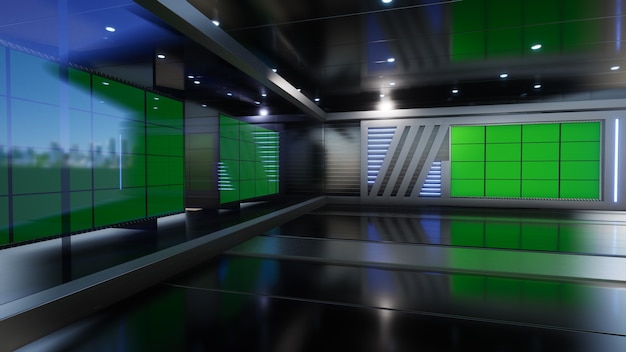 3D Virtual TV Studio Notizie con rendering 3D con schermo verde