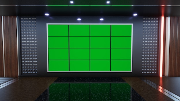 3D Virtual TV Studio Notizie con rendering 3D con schermo verde