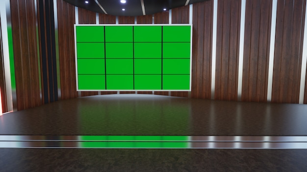 3D Virtual TV Studio Notizie con rendering 3D con schermo verde